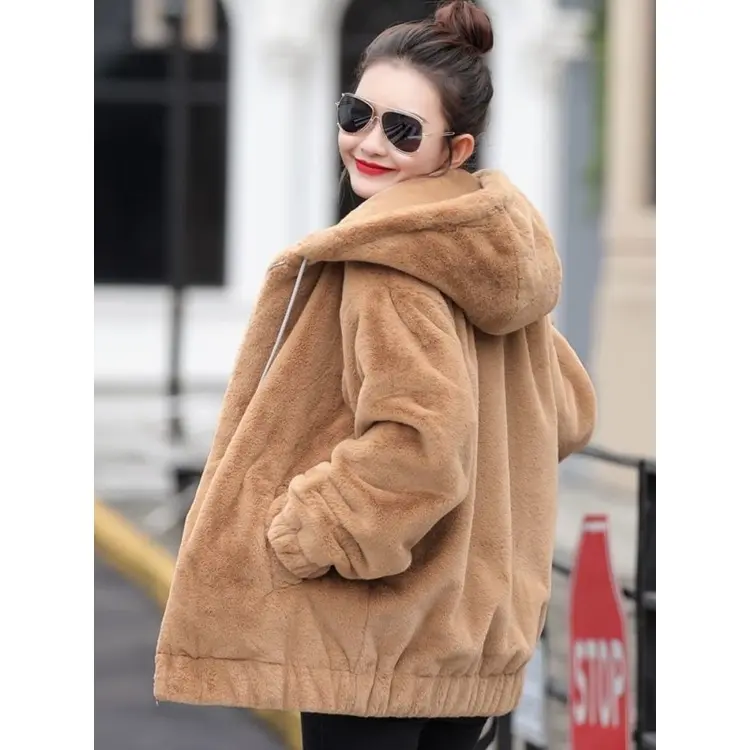 Jaket Hoodie Bulu Wanita / Jaket Bulu Sherpa Wanita Musim DIngin / Jaket Sherpa Bulu Wanita Terbaru 2023