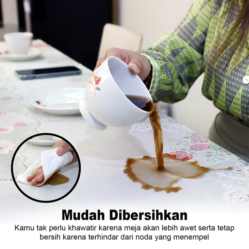 Luxury collection D41-C Taplak Meja Makan 3D Motif / Taplak Meja Anti Air Anti Minyak / Taplak Meja Makan Motif Emboss Elegan Ukuran 137cm x 200cm 2