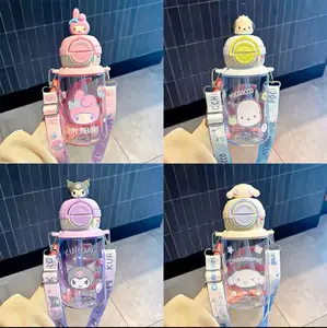 BOTOL MINUM ANAK 600ML LUCU MOTIF KUROMI SANRIO MELODY CINAMONROLL FREE TALI STIKER 2D 3D Silikon Bottles Sedotan Water Kitchenware