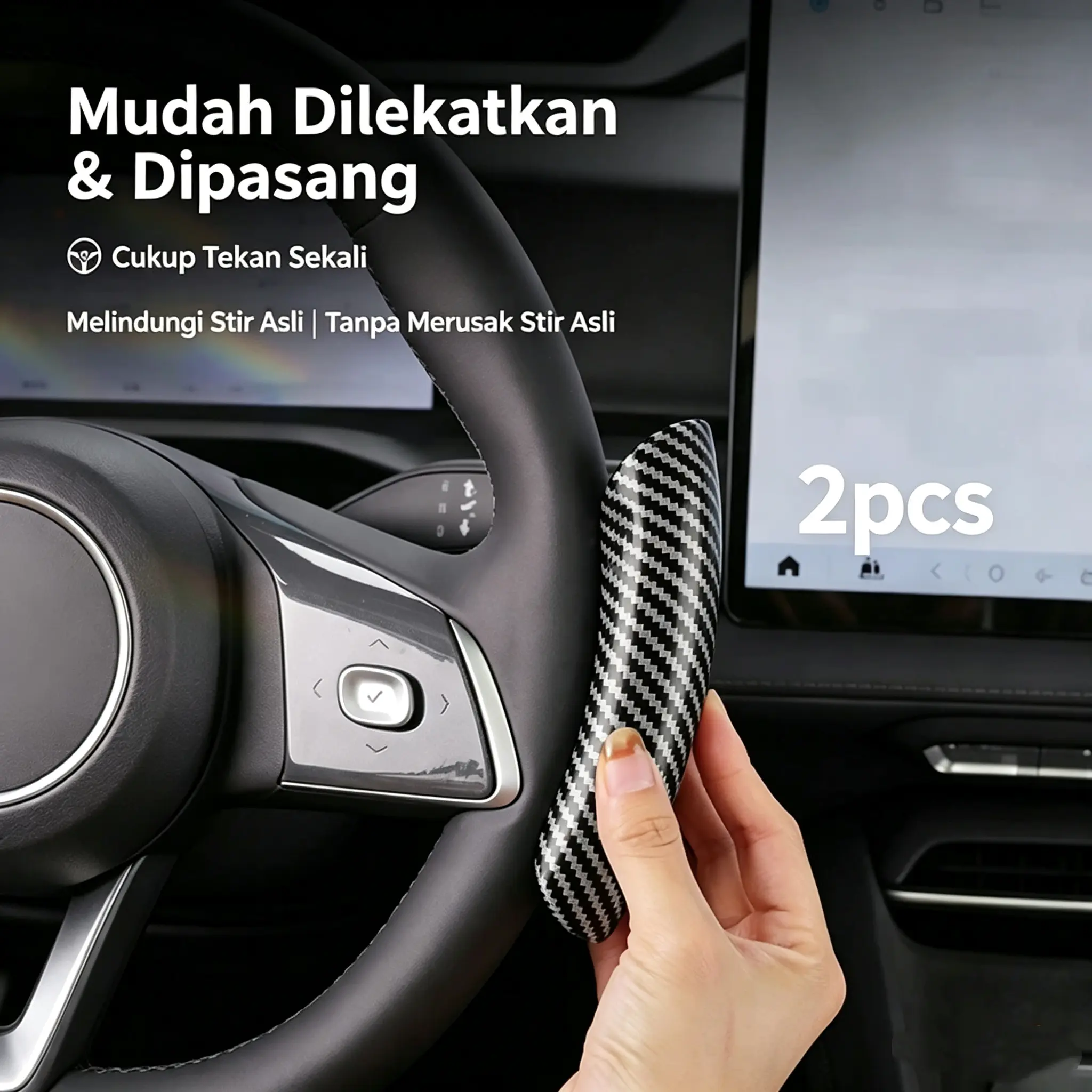 Cover Stir Mobil Sarung Setir Mobil Serat Karbon Desain Terpisah Anti Selip Ultra Tipis Pas Rapat Pelindung Kemudi Mobil Universal