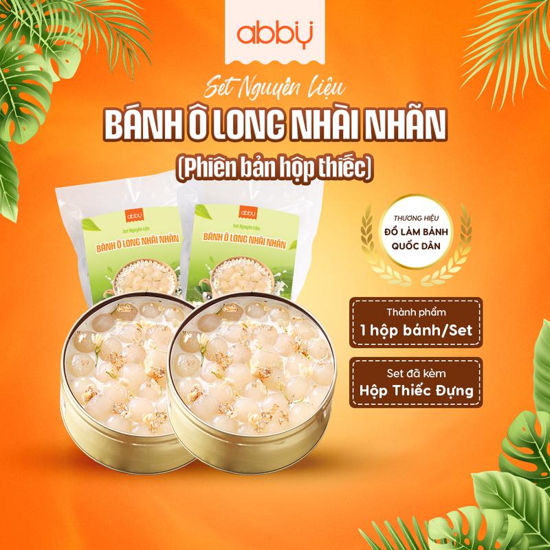 [ABBY] [Tặng hộp + Trân châu] Set nguyên liệu Bánh kem Ô long nhài nhãn hộp thiếc - thành phẩm 2 hộp, kèm long nhãn Hưng Yên dễ làm - Hương Trà Hoa Nhài & Long Nhãn Ngọt Dịu