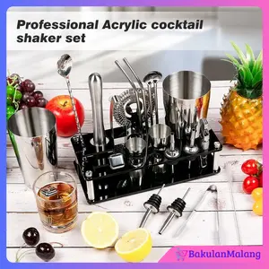 BakulanMalang99 Perlengkapan Bartender Set Premium Cocktail Boston Shaker Set 23 In 1 Paket Lengkap Professional Acrylic Cocktail Shaker Set