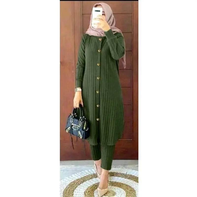 Savila set baju muslim terbaru - setelan wanita baju tunik jumbo full kancing Celana Panjang Kulot 4