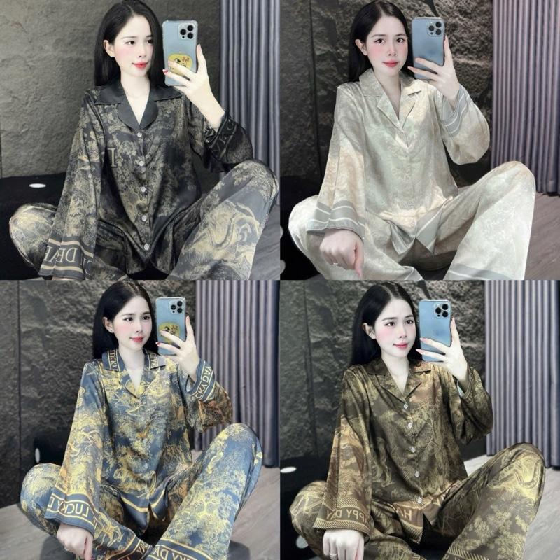 Đồ Bộ Pijama Lụa LaTin Tơ Tằm Hoạ Tiết Thiết Kế Nữ Có Túi Quần - 40kg-60kg
