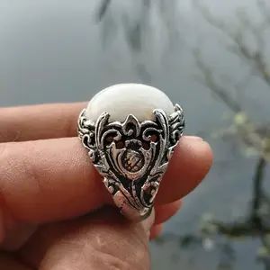 Cincin batu man1 gajah dengan ring alpaka motif mahkota 100℅ natural alam