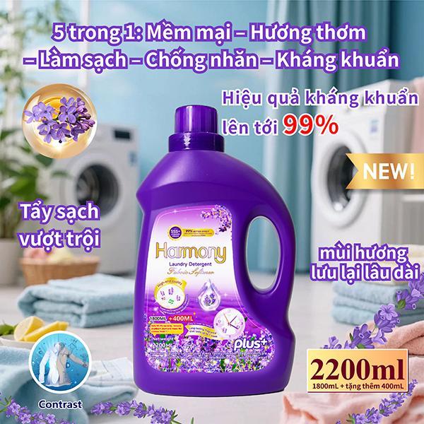 Nước giặt hương Lavender 2200ml – Công thức 5in1: Thơm lâu 72h sạch khuẩn khử mùi mềm mại dịu nhẹ. An toàn cho em bé bao bì chống rò rỉ tuyệt đối.