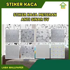 Stiker Kaca Jendela | Sandblass Ukuran 90cm x 50cm Anti Sinar UV  Motif Polos Bambu Daun Kotak Bunga Salju Plastik