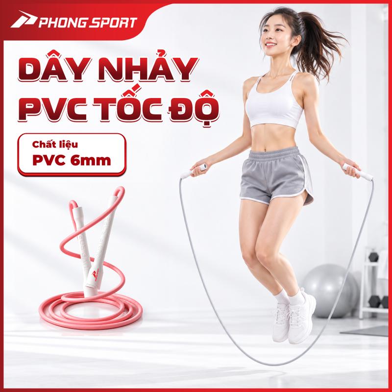 Dây nhảy tốc độ Phongsport chất liệu PVC 6mm, Tập thể lực, Cadio tại nhà - DNHA02U
