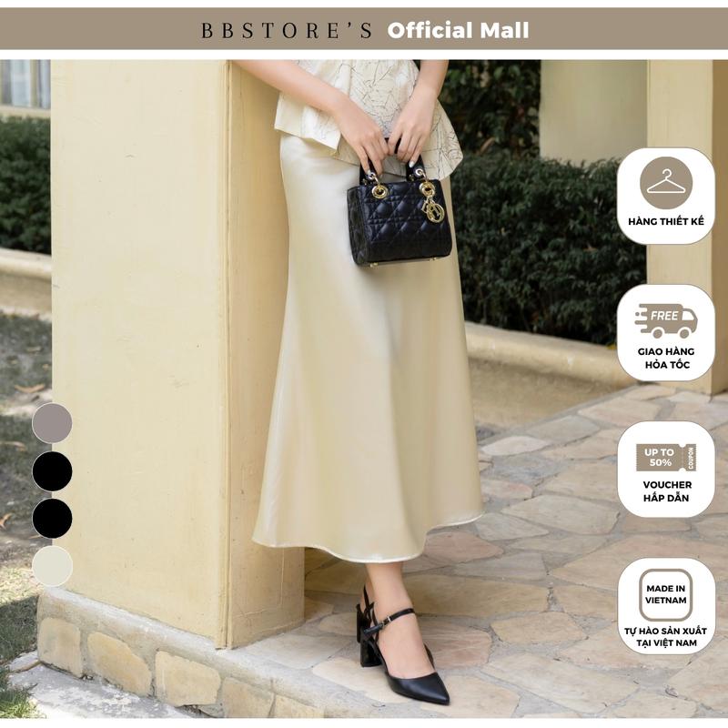 BBSTORE'S Chân Váy Lụa Xòe Form Dài Thanh Lịch Màu Trắng Đen Xám Be Kem Phù Hợp Đi Chơi Nhiều Dịp -  V3578