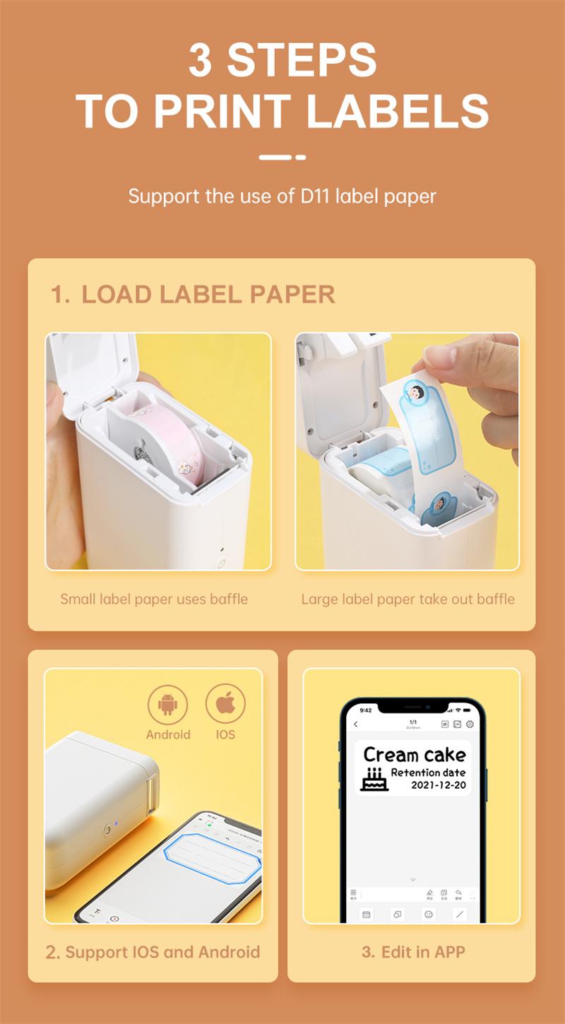 Product Introduction of Niimbot D101 Thermal Label Printer with Cabel & Cute Patterns Roll Papers Waterproof Strong Viscous Tear-resistant Apply to ALL Your Required Scenes 30