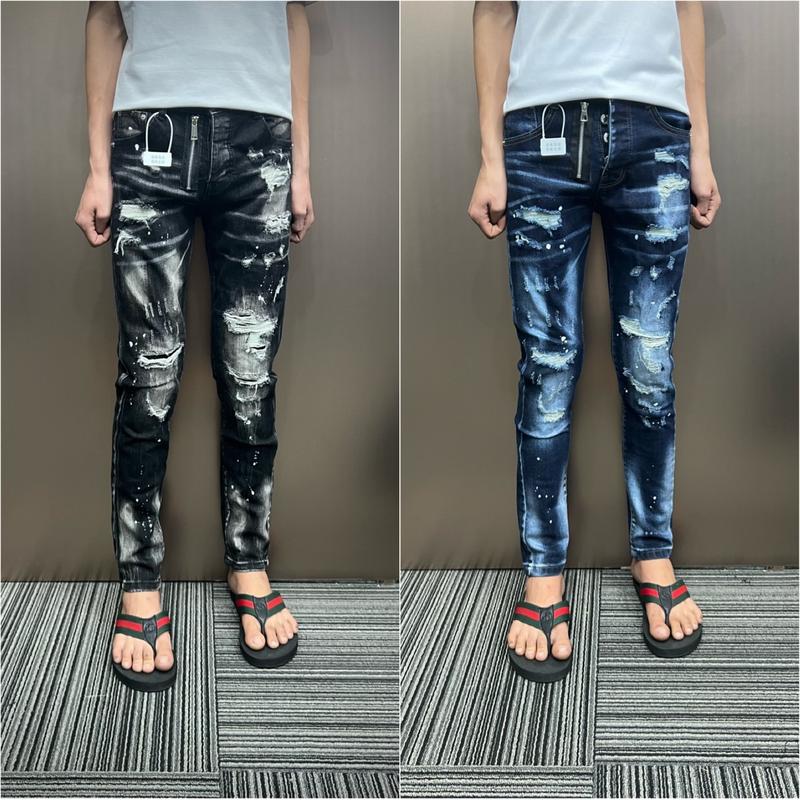 Quần Jean đen xám khói nam mài rách khoá lệch hở new 2025