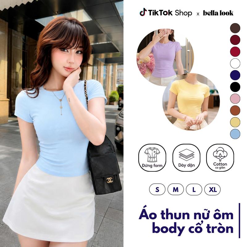 (Màu Mới) Áo Thắt Eo Ôm Dáng Cổ tròn BellaLook Cotton Trơn Women S M L XL XXL-315