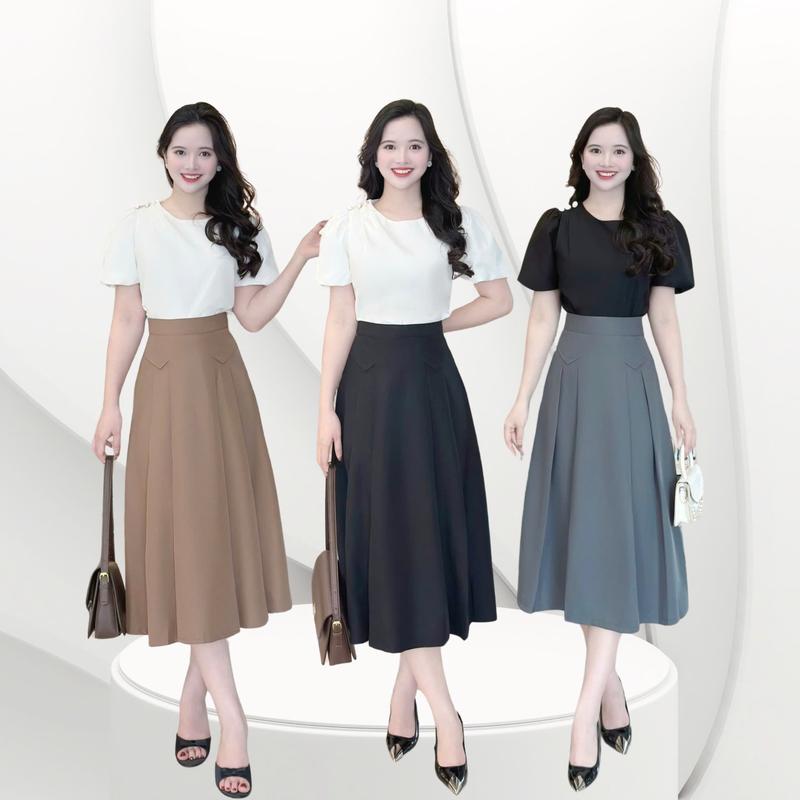  Chân váy nữ  KHÔNG KÈM ÁO  thiết kế lưng cao Nhật Vy form dáng dài chất lụa bigsize màu đen xám nâu phù hợp công sở đi chơi ăn cưới   - D3293 chân  ngắn  boutique 