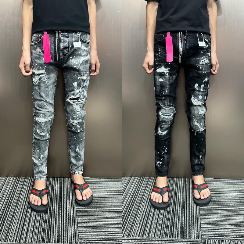 Quần Jean Nam đen xám khói may ziczac khoá lệch hở new 2025