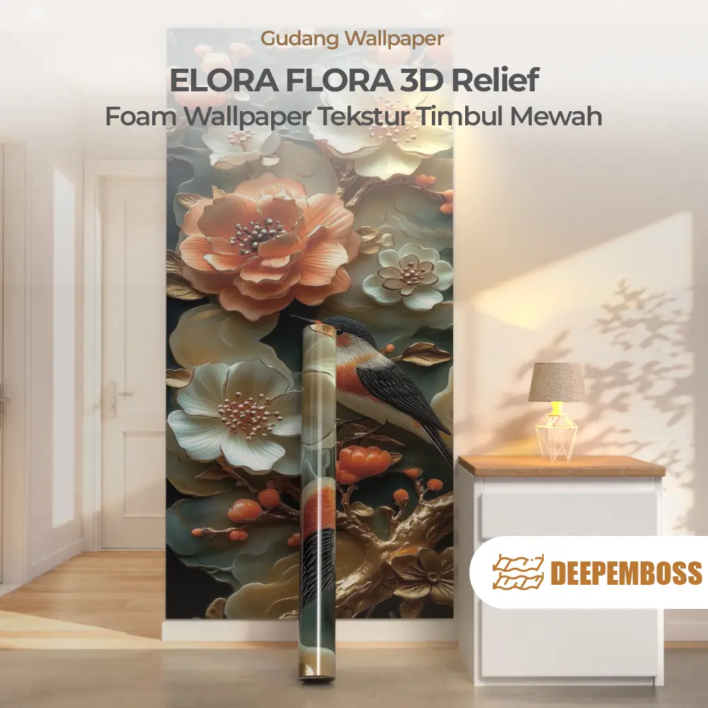 Wallpaper Dinding 3D Landscape Gunung & Rusa Emas – PVC Foam Premium | Anti Air | Dekorasi Ruang Tamu Kamar