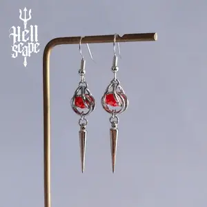[HELLSCAPE] RUBY RED SPIKE EARRING /ANTING HANDMADE CUSTOM / BEADED JEWELRY CASUAL ELEGANT FASHION/AKSESORIS UNISEX