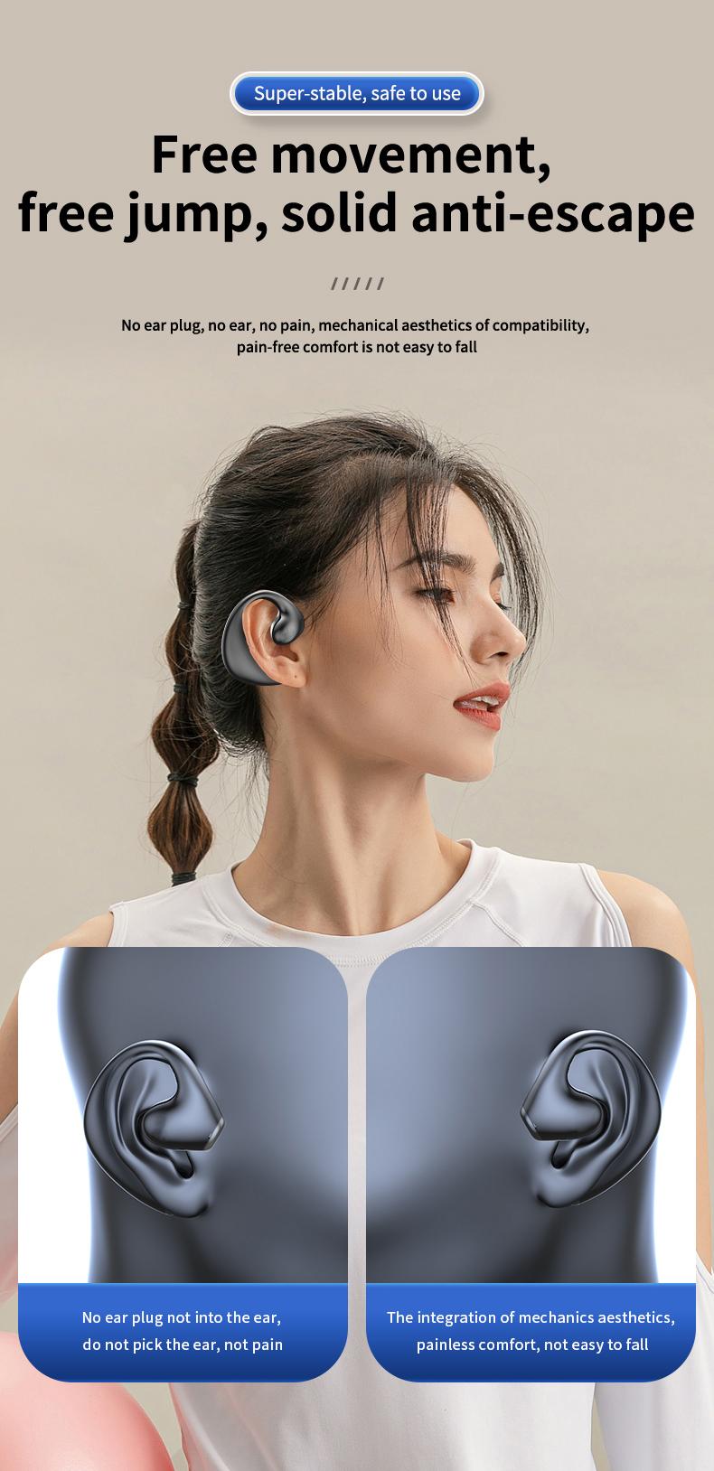 Stereo surround suara nirkabel headphone Bluetooth OWS wireless olahraga earphone terbuka earring headset tahan lama kenyamanan memakai Earbuds dengan LED digital JR02