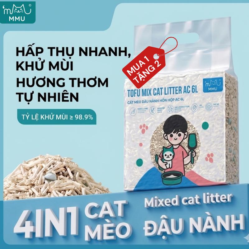 MMU Cát Vệ Sinh Mèo Đậu Nành Mix Cao Cấp Siêu Vón Cục, Khử Mùi, Ít Bụi An T