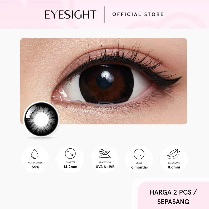Softlens Kitty Kawaii MINI CIRCLE BLACK 14.2mm - Soflen Normal, Minus -0.50 s/d -6.50 (2pcs/sepasang) 0