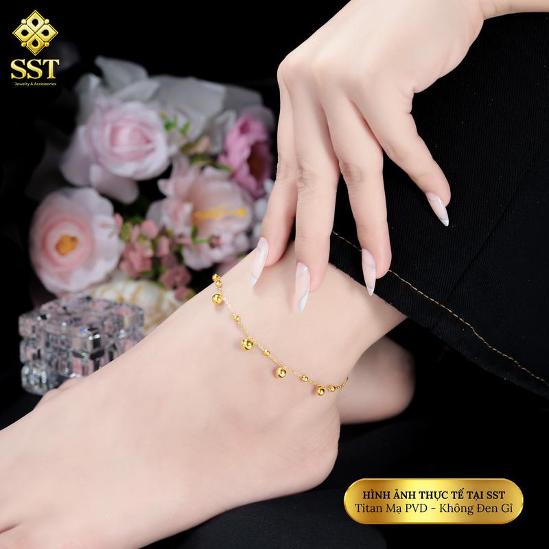 Lắc chân nữ Titan SST Official Store Charm Bi lớn phối bi nhỏ đơn giản thanh lịch Không Đen Gỉ LC76