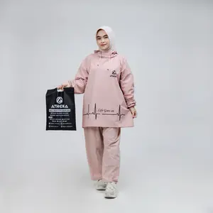 ATHENA Jas Hujan Hoodie Model Anti Bocor Pria Wanita Dewasa PVC Karet Tebal Elastis Anti Rembes Outdoor Size M L XL XXL