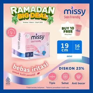 Pembalut MISSY SKIN FRIENDLY MINI Iritation Free for Sensitive Skin Pembalut dan Pantyliner Wanita Non Wings 190mm 16 pads Perawatan Miss V Menstrual Tampon Menstruasi Anti Jamur Virus Anti Bocor Kering Bebas Iritasi Ruam Kulit Sensitif Gatal Keputihan