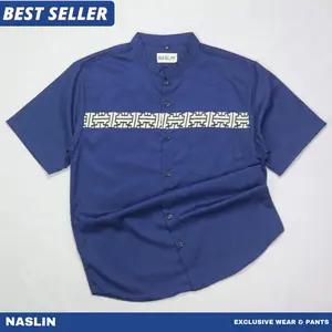 Baju Kemeja Koko Pria Naslin Lengan Pendek Motif Kobata Kombinasi Batik Bahan Katun Toyobo Premium