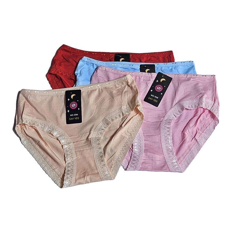 12PCS Celana Dalam Wanita Dewasa Dalaman Katun Polos Kombinasi Renda Karet Pinggang Kecil Bahan Lembut Nyaman dipakai Harian 0