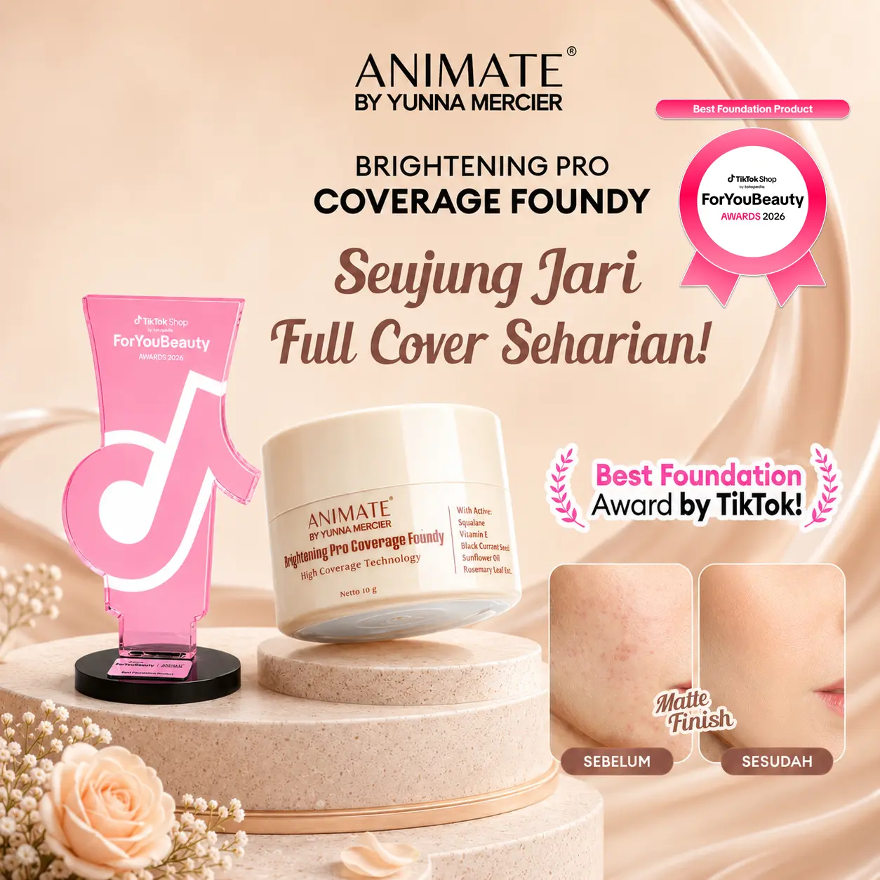[BEST SELLER] Animate Brightening Pro Coverage Foundy 10 Gr (1 Pcs / 2 Pcs / 3 Pcs) - Best Seller Foundation
