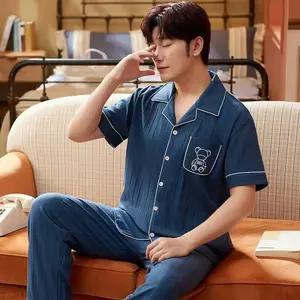 Baju tidur piyama cowok kra cp bahan kaos spandek halus Celana Dewasa