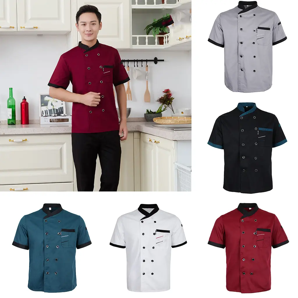 Áo khoác đầu bếp, Áo khoác đầu bếp nữ và nam chuyên nghiệp, Đồng phục áo khoác đầu bếp cà phê, ngắn Tay, Trang phục nhà bếp khách sạn, Áo khoác nấu ăn