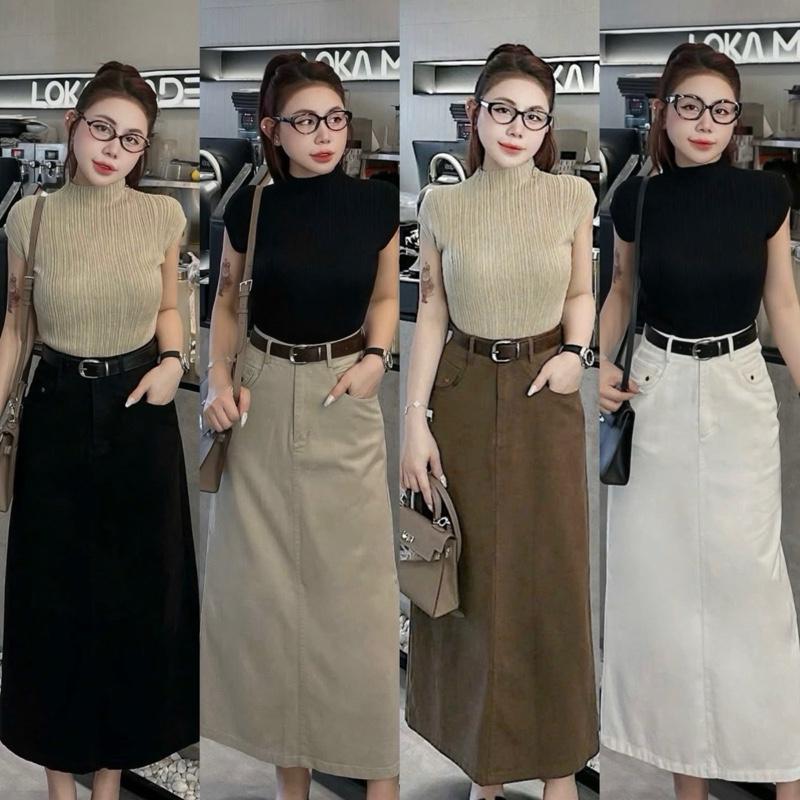 HAP S-2XL Chân váy chất jeans mềm có 4 tông màu 2 chiều dài 90cm và 80cm P25