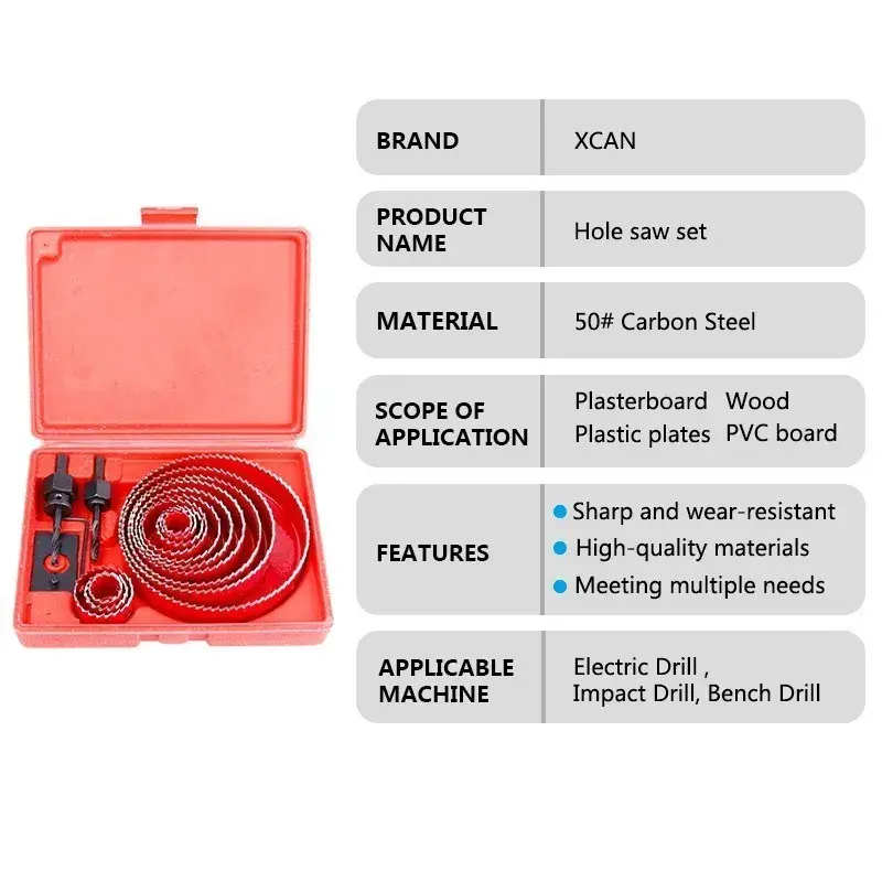 16 Pcs Round Cutter Bit for Wood 19-127 Mm Plastic Boxed Hole SawWoodworker's Hole OpenerPlasterboard Hole Opener Eyeleting Set 3