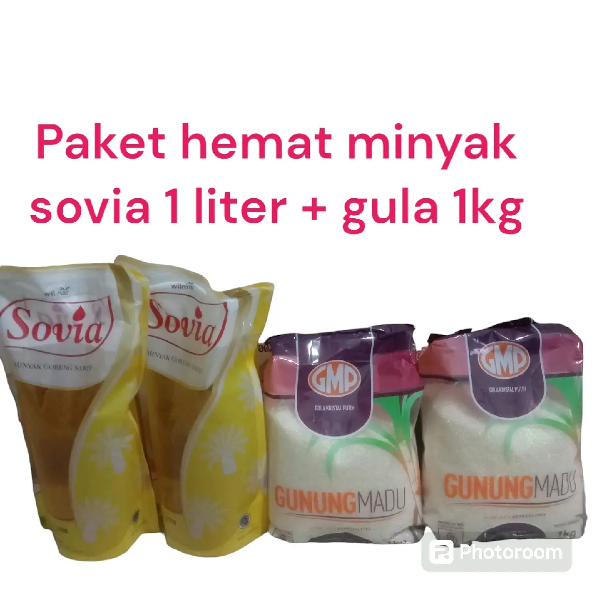 Minyak goreng 1 liter + Gula pasir 1kg