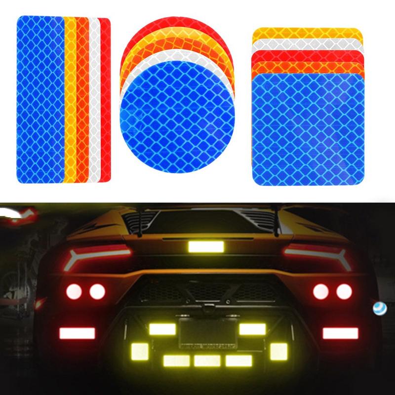 Product Introduction of 1/4Pcs Decal Red/Blue/Orange/White/Yellow Square/Rectangle/Round Warning Mark Reflector Tape Door Bumper Stickers  Car Reflective Strips 17