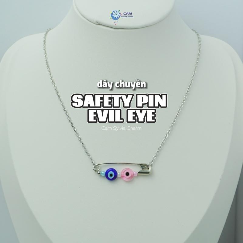 [Cam] Vòng cổ Safety pin - Evil Eye dây thép không gỉ