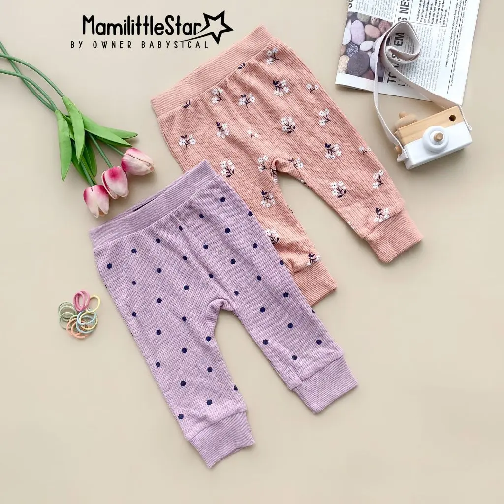 OWNERBABYSICAL 0-24 Bulan POLKA FLOWER Legging - Celana Legging Motif Anak Bayi Perempuan Premium