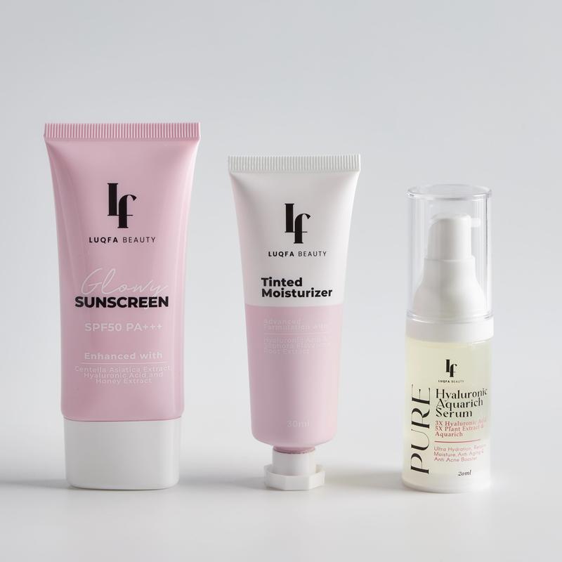 LUQFA GLOWING SKIN SET (TINTED MOISTURISER,SUNSCREEN,SERUM) skincare ...