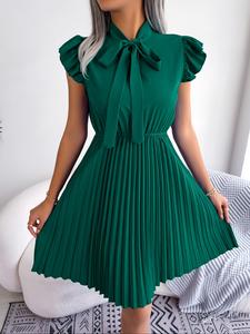 Vestido elegante para mujer de primavera y verano, casual, con mangas tipo mariposa, cintura con lazo y falda plisada en línea A; ropa de moda para damas