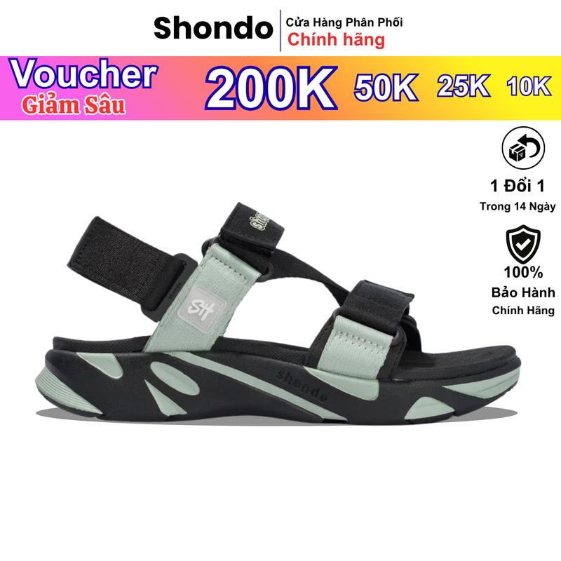 Giày sandals nam nữ Shondo F8 Ver 2 đen rêu F8M1124 Đế Bằng DéP