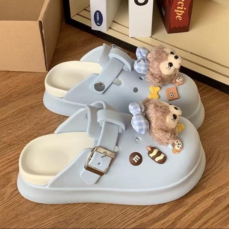 Dép Sục Nữ Kín Hoạ Tiết Gấu Cá Mèo Độn Đế 5cm Chống Trơn Trượt Với Thiết Kế Dễ Thương Và Đai Kim Loại