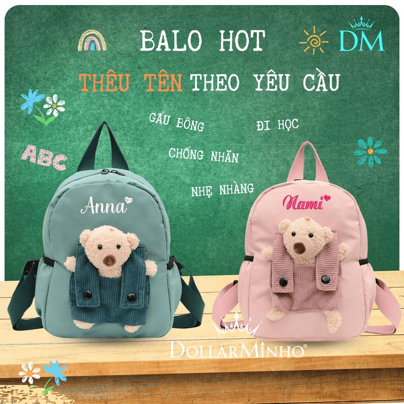 Balo THÊU TÊN cho bé mẫu giáo,từ 0 đến 5 tuổi với khóa kéo tiện lợi đi học đi chơi
