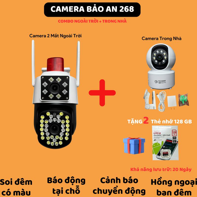 [COMBO 2-1] Camera Yoosee wifi Ngoài trời 2 mắt Q46 + Trong Nhà A08 xoay 360 độ,xem đêm có màu, hỗ trợ đàm thoại 2 chiều