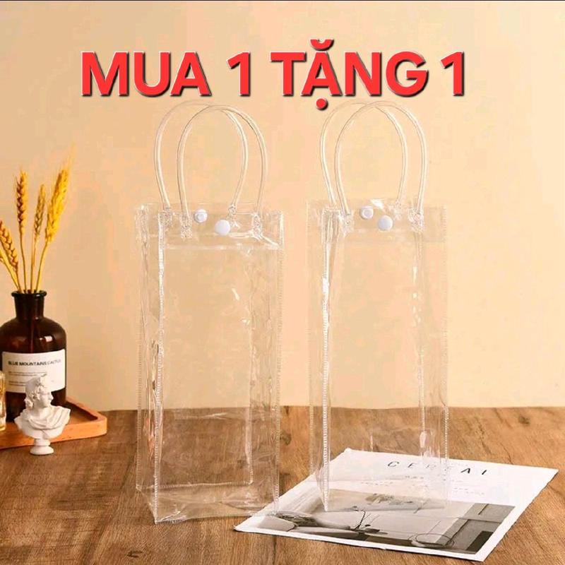 (MUA 1 TẶNG 1) Túi Nhựa Đựng Bình, Ly Giữ Nhiệt Trong Suốt Có Quai Xách, Nút Bấm Gài Túi Kích Thước 25x10x10cm Đa Năng