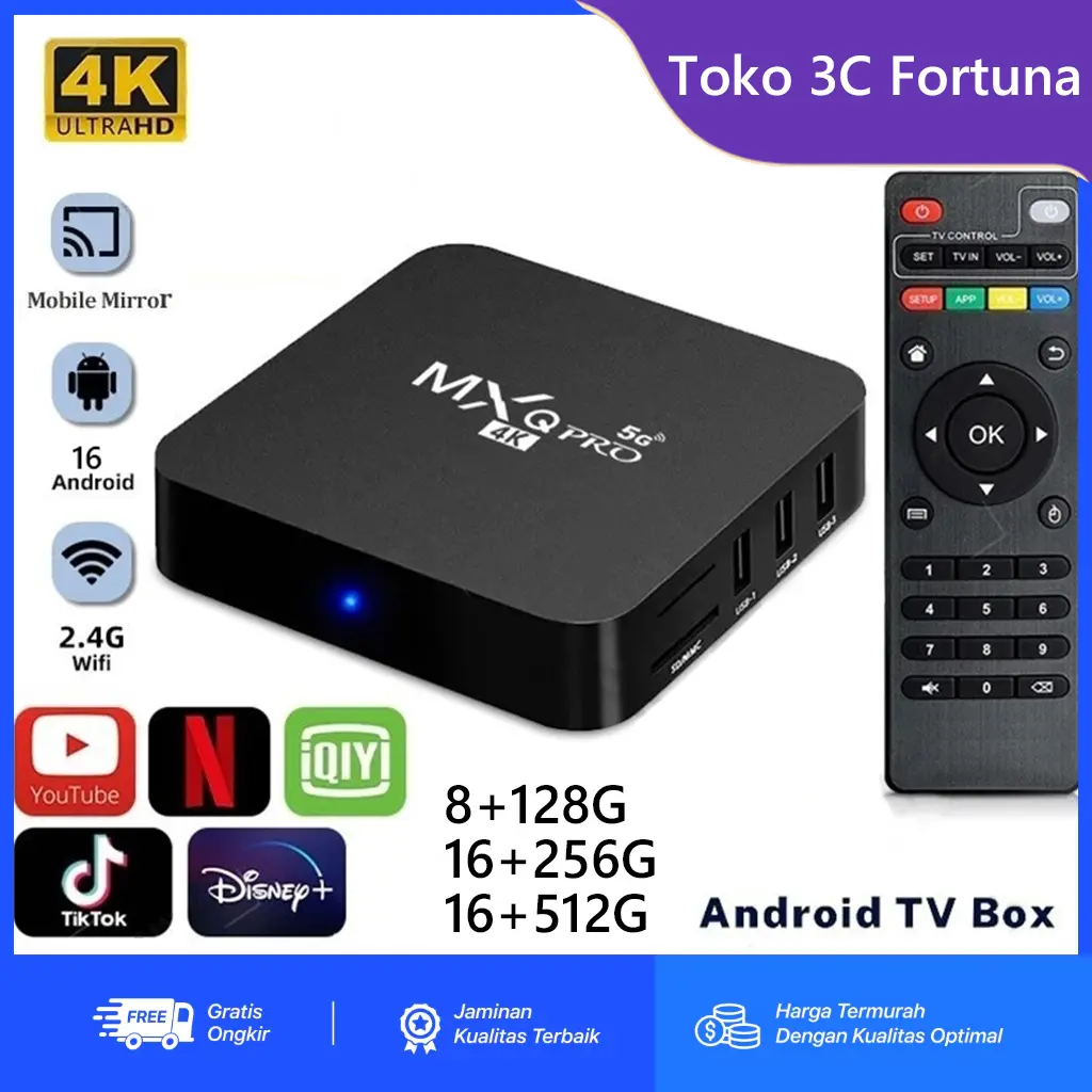 Wifi Tunggal dengan BT MXQ-pro Android TV Box 4K Pemutar Media Video Online Android Box Settop 8+128G 16+256G 16+512G