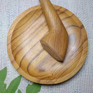 Paket Cobek Dan Uleg Muntu Kayu Jati Diameter 18 Cm