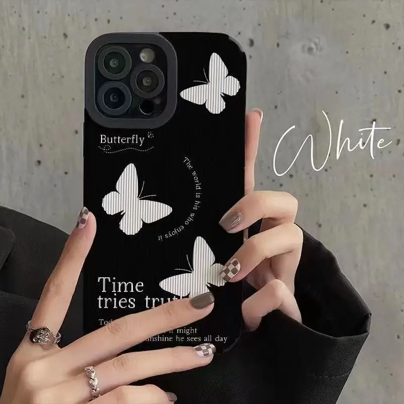 Suitable for Advanced Black and White Butterfly Iphone14 Phone Case 13promax Apple 11/Xr All-Inclusive Protective Case  AccessoriesCellphoneSmartphoneCoverProtectorHandheldProtectionShockproofScreen ProtectorCasing