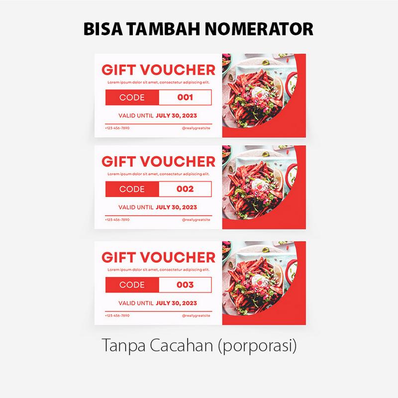 Cetak Voucher Ukuran Custom 14 x 6 Cetak Voucher Kupon Makanan Custom - Tanpa Cacah - cetak 1 sisi Cards 2