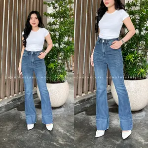 Momothelabel  - Jennie Cutbray Jeans Highwaist Lipatan Kaki Besar Jeans Streach Wanita Nyaman Untuk OOTD Size 27-38