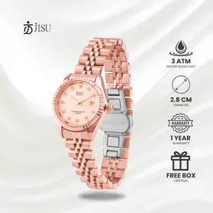 Jisu Watch - Jam Tangan Analog Wanita Korea Elegant Rosegold Permata Tanggal Anti Air 1172